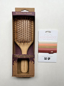 バンブーヘアブラシ + Kooshoo ヘアゴムセット/ Bamboo Hair Brush + Kooshoo Hair Tie set