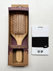 バンブーヘアブラシ + Kooshoo ヘアゴムセット/ Bamboo Hair Brush + Kooshoo Hair Tie set